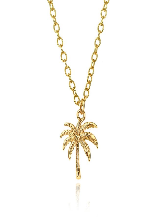 SENFAI Beach Charm Necklace Heart Crystal, Starfish, Teardrop Crystal Pendant, 14K Gold Plated Chain, Palm Tree Necklace, Ocean Theme Jewelry (Palm Tree Necklace) - Image 1