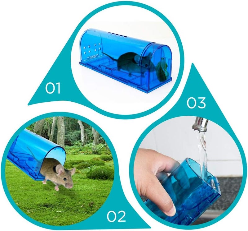 blinc Humane Mouse Trap | Catch and Release Mouse Traps That Work | Mice Trap No Kill for mice/Rodent Pet Safe (Dog/Cat) Best Indoor/Outdoor Mousetrap Catcher Non Killer Small Capture Cage (Blue (4 Pack)) - Image 2