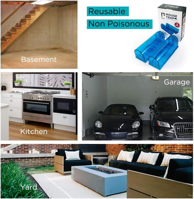 blinc Humane Mouse Trap | Catch and Release Mouse Traps That Work | Mice Trap No Kill for mice/Rodent Pet Safe (Dog/Cat) Best Indoor/Outdoor Mousetrap Catcher Non Killer Small Capture Cage (Blue (4 Pack)) - Image 5