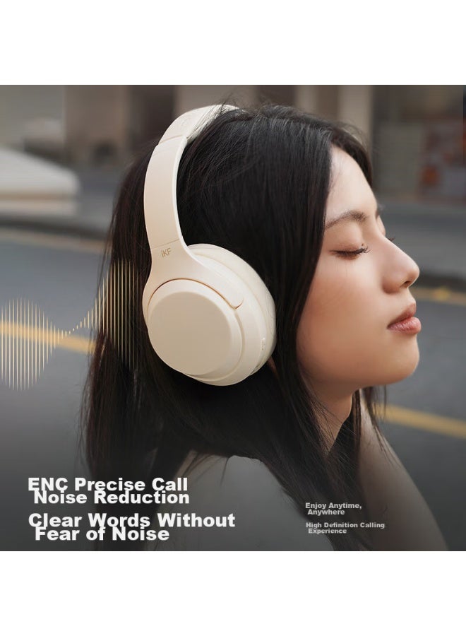 Ikf T1 Smart Interconnected App Headset Wireless Bluetooth Earphone With Call Noise Reduction Headset Wired High Sound Quality Music Game Sports Computer Online Course Earphone Cloud White - Image 5