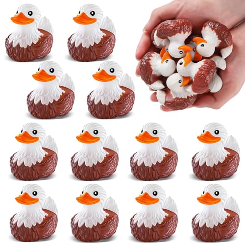 ANGGIKO 12 PCS Bald Eagle Rubber Ducks Patriotic Bald Eagle Ducks for Jeeps Ducks for Cruising Ships Hiding Carnival Ducking Bath Toys Animal Ducks Collection Baby Shower Easter Basket Stuffers for Kids - Image 1