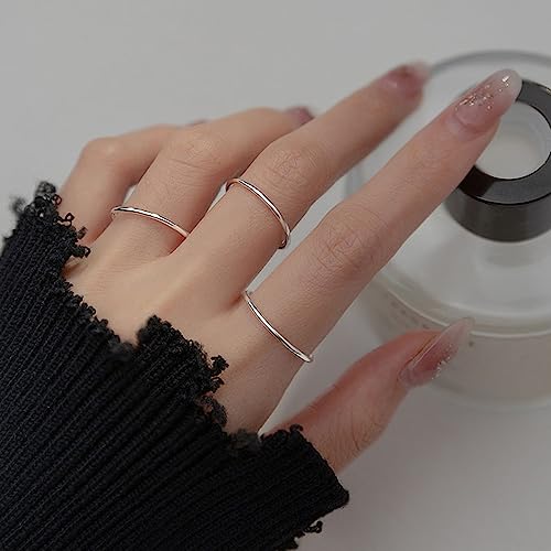 MILACOLATO 925 Sterling Silver Ring for Women Men High Polished Plain Stackable Thumb Rings Tarnish Resistant Wedding Band Ring Comfort Fit Size 7, 1mm Ring - Image 2