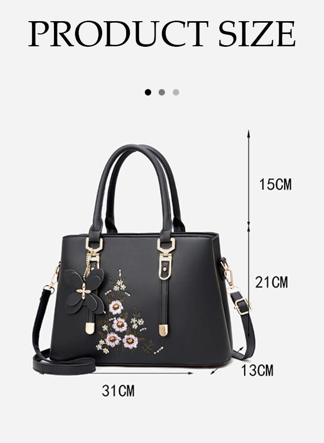 DUNISO Women PU Leather Satchel Handbag,Crossbody Handbag Shoulder Bag for Women,Elegant Floral Pattern Handbag,Women Fashion Faux Leather Shoulder Bag,Trendy Double Handle Purse,Small Totes  - Image 2