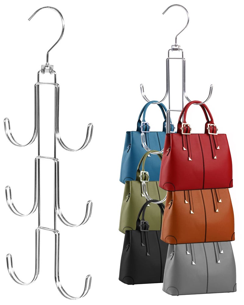 Purse Hanger Organizer for Closet 2 Pack Handbag Storage Organizer Hanging Purse Holder for Closet Organization and Space Saving Accessories Organizer for Bags Belts Hats Scarves Ties