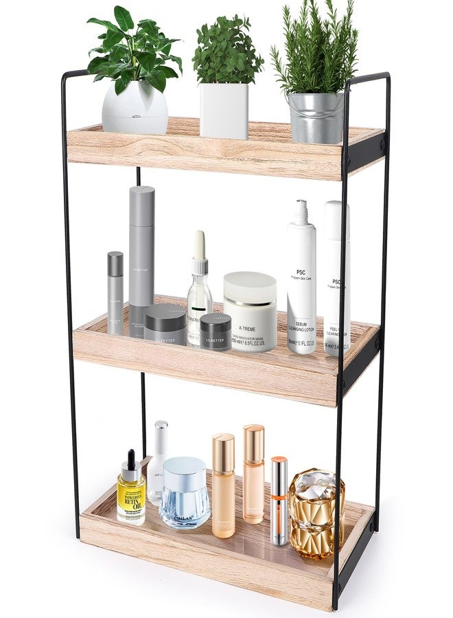 Kmise 3 Tier Bathroom Counter Shelf - Vanity Organizer with Coffee Bar Storage, Light Brown - Image 1