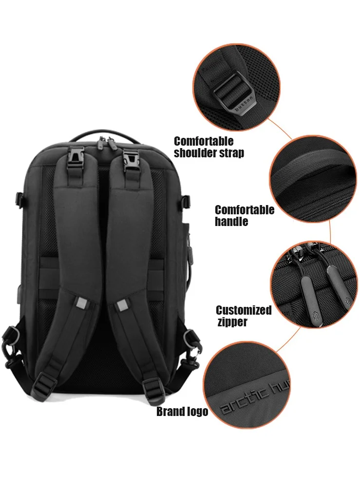 ARCTIC HUNTER Travel Backpack Convertible 3 in1 Top Loader Water Repellent Daypack with Built in USB Port and Headphone Jack for Men and Women B00382 Black