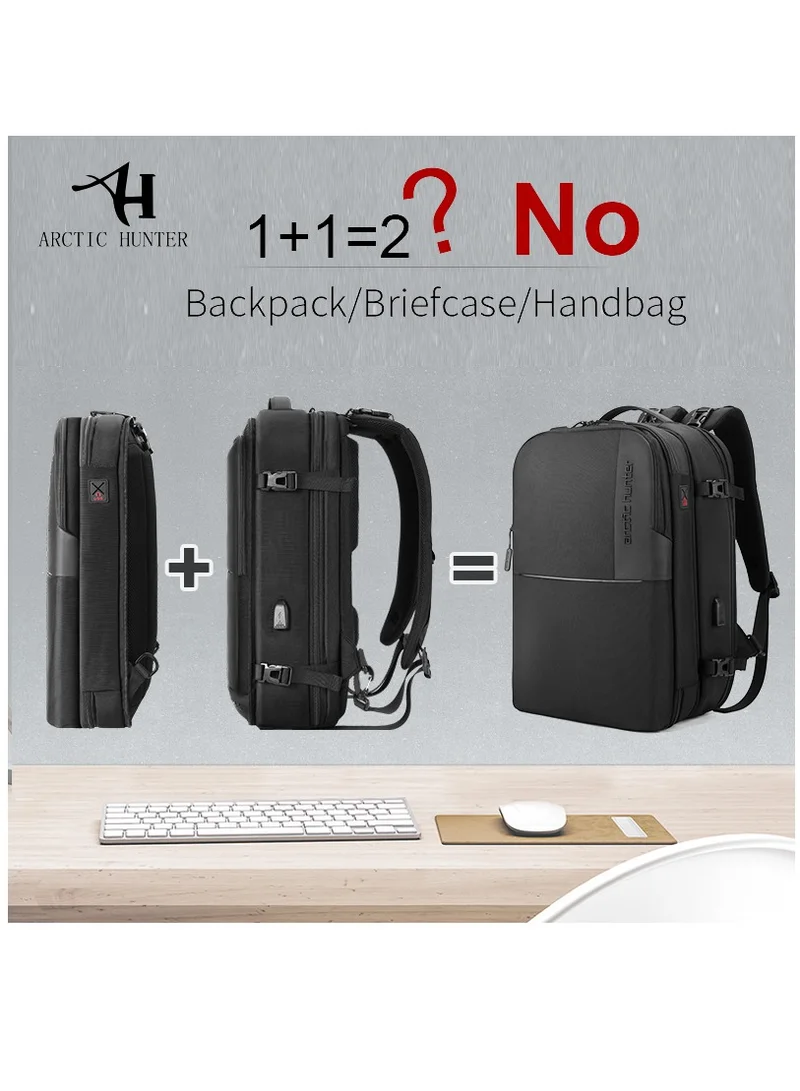 ARCTIC HUNTER Travel Backpack Convertible 3 in1 Top Loader Water Repellent Daypack with Built in USB Port and Headphone Jack for Men and Women B00382 Black