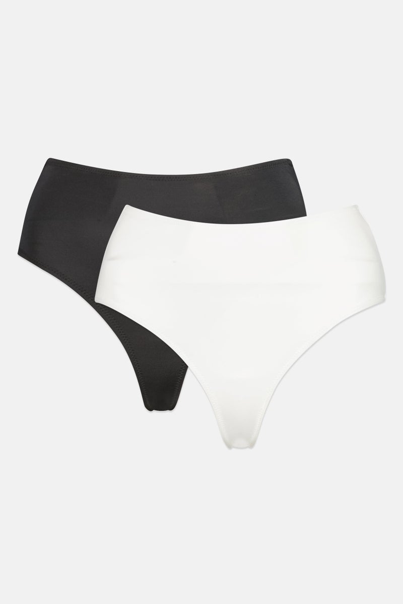 ONLY Women 2 Pcs High Waist Plain Bikini Bottom, Black/White  - Image 1
