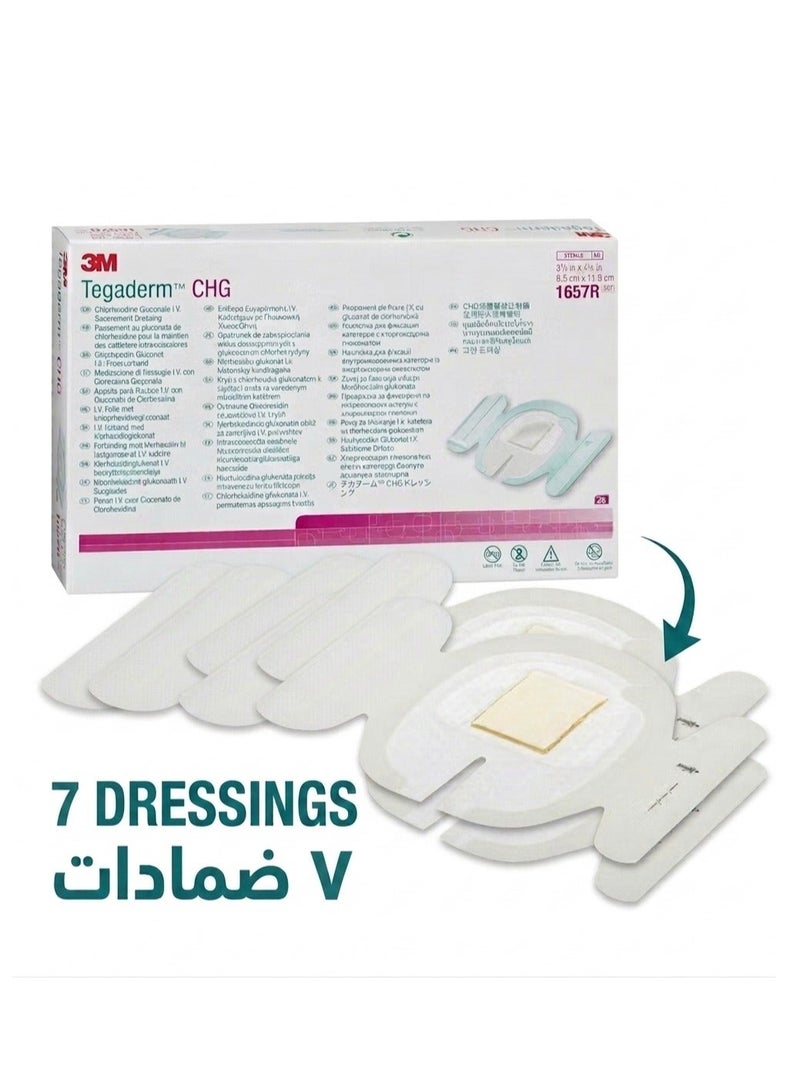 3M Tejaderm CHG Plaster with Chlorhexidine Gluconate for IV Catheter Stabilization - Size 8.5 x 11.5 cm (7 pieces) - Image 1