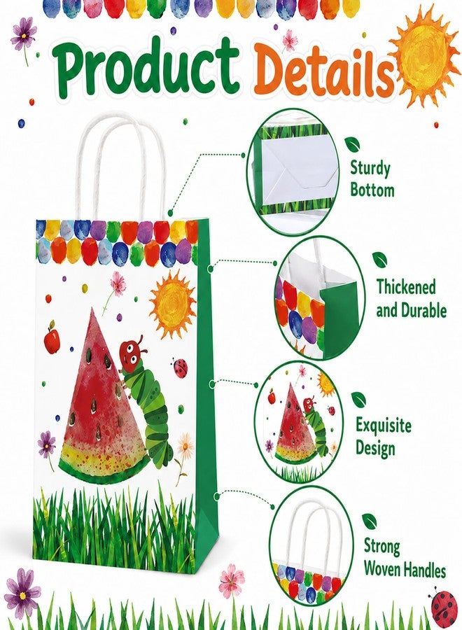 MinFyberd 24 Pcs Caterpillar Theme Party Supplies Cartoon Caterpillar Party Favor Bags with Handles Hungry Theme Paper Gift Goodie Bags Green Insect Butterfly Pary Decors for Kids Birthday Baby Shower Favors - Image 3
