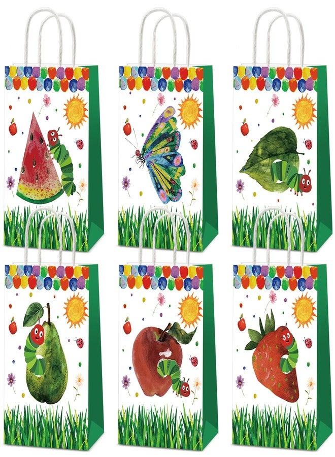 MinFyberd 24 Pcs Caterpillar Theme Party Supplies Cartoon Caterpillar Party Favor Bags with Handles Hungry Theme Paper Gift Goodie Bags Green Insect Butterfly Pary Decors for Kids Birthday Baby Shower Favors - Image 1