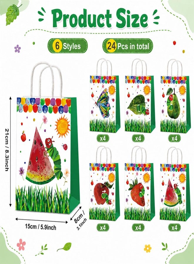 MinFyberd 24 Pcs Caterpillar Theme Party Supplies Cartoon Caterpillar Party Favor Bags with Handles Hungry Theme Paper Gift Goodie Bags Green Insect Butterfly Pary Decors for Kids Birthday Baby Shower Favors - Image 2