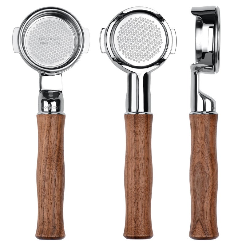 Normcore Slim Bottomless Portafilter with High Extraction Basket Fits E61 Group Head Lelit ECM Rocket Sanremo Slayer American Walnut Handle Not for Ascaso Decent Profitec Go Flair 58
