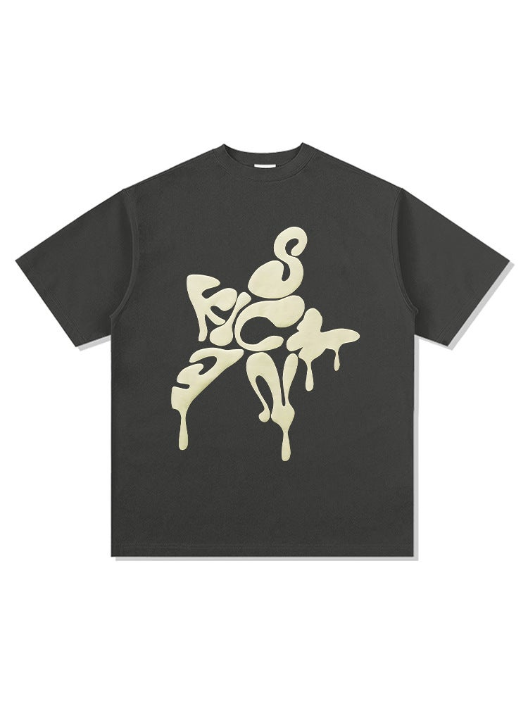 Street High Street Original Creative Five-pointed Star Printed T-shirt Trendy Brand Heavy Short-sleeved Washed Old Ins - Image 5