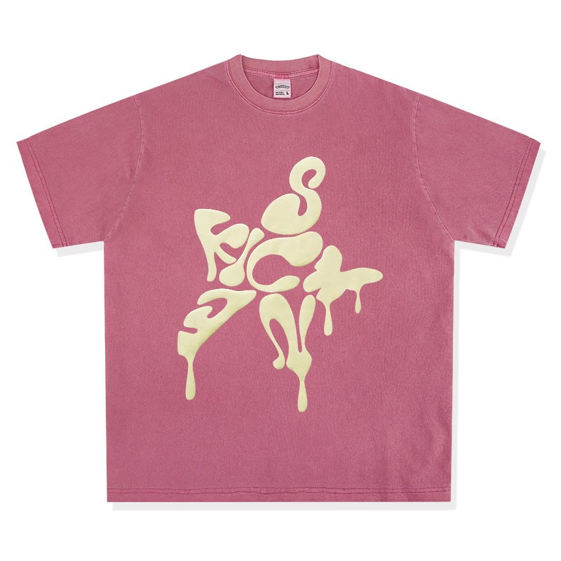 Street High Street Original Creative Five-pointed Star Printed T-shirt Trendy Brand Heavy Short-sleeved Washed Old Ins - Image 1