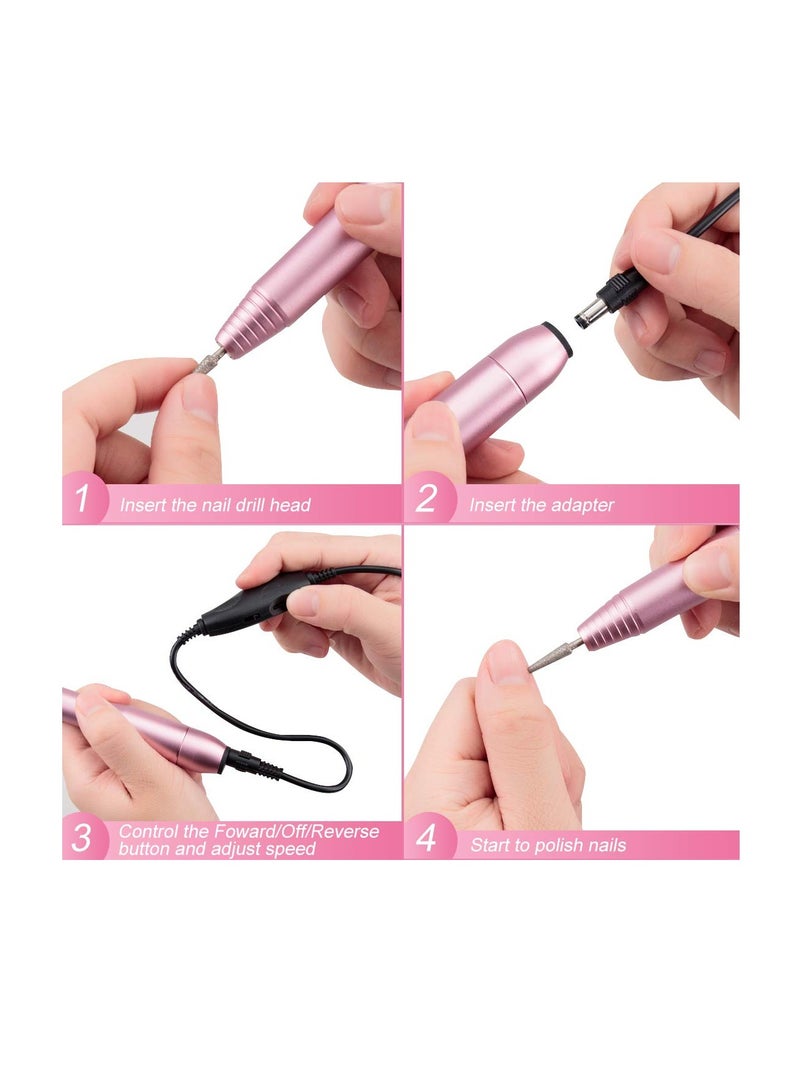 Excefore Electric Nail Drill, Professional USB Electric Nail Drill Machine for Acrylic Nails, Portable Electrical Nail File Polishing Tool Manicure Pedicure Nail Supplies for Home and Salon Use, Pink - Image 3