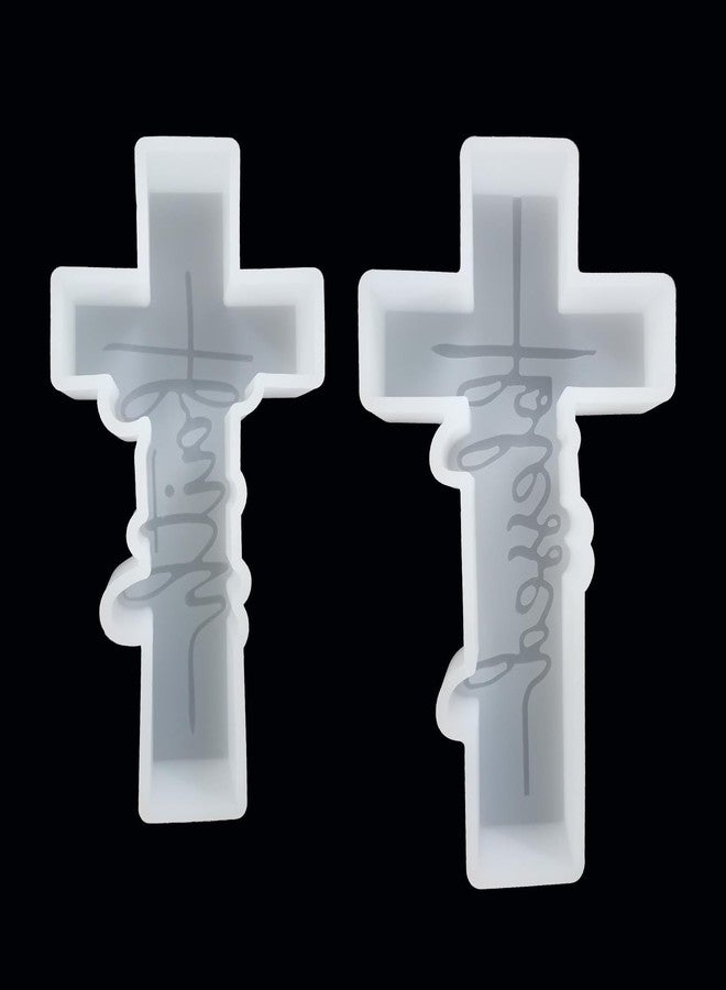 Fuehbur Faith and Blessed Cross 2 Pack Car Freshie Mold - Cross Pendant Shape Silicone Molds - Aroma Beads Molds - Scented Candle Molds - Epoxy Resin Moulds for DIY Home Decor Gifts Making - 2PCS - Image 1