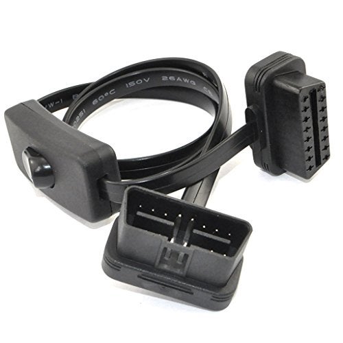 OLLGEN OBD 2 Cable Cord,Ultra Slim 16 pin M/F OBDII Extension Cable with Power Switch,Diagnostic Flat Cord Adapter Connector,70cm / 2.3feet - Image 1