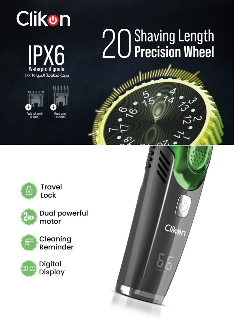 Clikon Suction Pro Vacuum Trimmer for Men | 20-Length Precision, Dual Motor, IPX6 Waterproof, Digital Display, Cordless Grooming Kit - Image 3