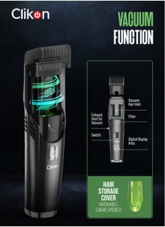 Clikon Suction Pro Vacuum Trimmer for Men | 20-Length Precision, Dual Motor, IPX6 Waterproof, Digital Display, Cordless Grooming Kit  - Image 2