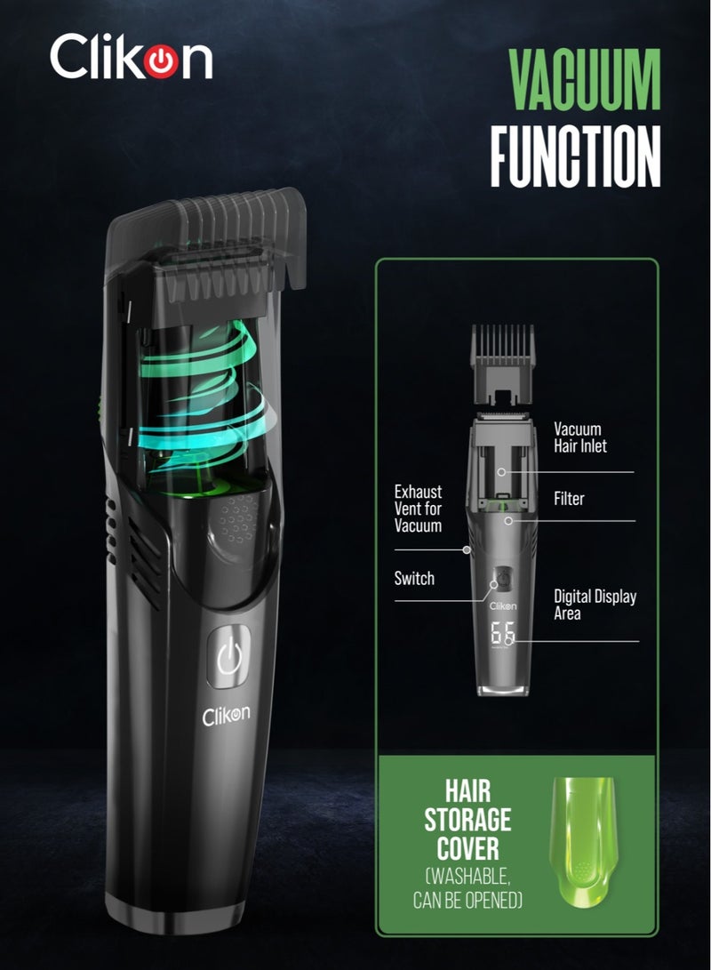 Clikon Suction Pro Vacuum Trimmer for Men | 20-Length Precision, Dual Motor, IPX6 Waterproof, Digital Display, Cordless Grooming Kit - Image 2