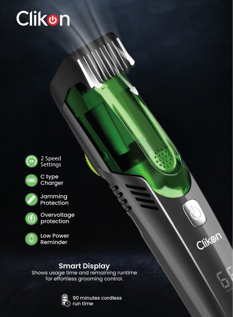 Clikon Suction Pro Vacuum Trimmer for Men | 20-Length Precision, Dual Motor, IPX6 Waterproof, Digital Display, Cordless Grooming Kit - Image 4