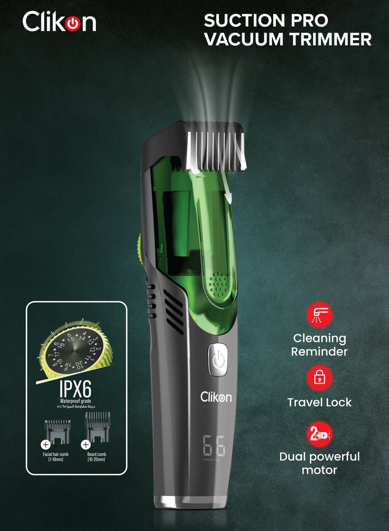 Clikon Suction Pro Vacuum Trimmer for Men | 20-Length Precision, Dual Motor, IPX6 Waterproof, Digital Display, Cordless Grooming Kit - Image 1