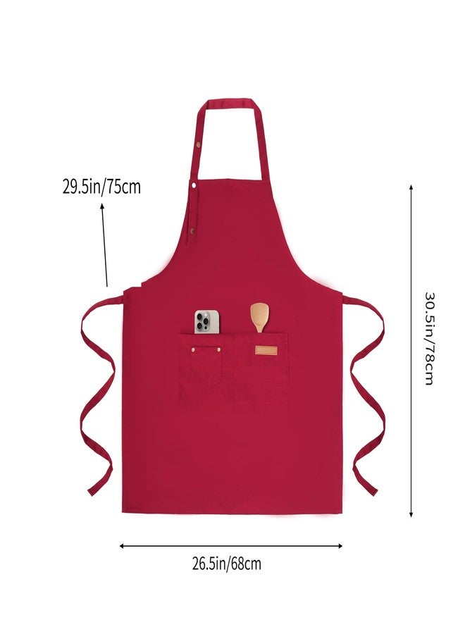 Tosewever Art Aprons for Women Painting Pottery Baking, Mens Buckle Straps Kitchen Apron with Pockets for Chef Cooking, Red, M - Image 5