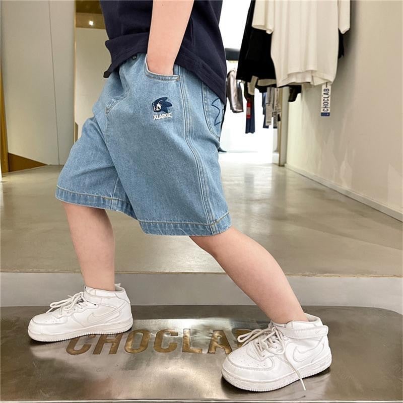Japanese Anyiyuan 2025 Boys' Denim Embroidered Shorts Trendy Brand Kidsren'S Thin Five-Quarter Pants - Image 1