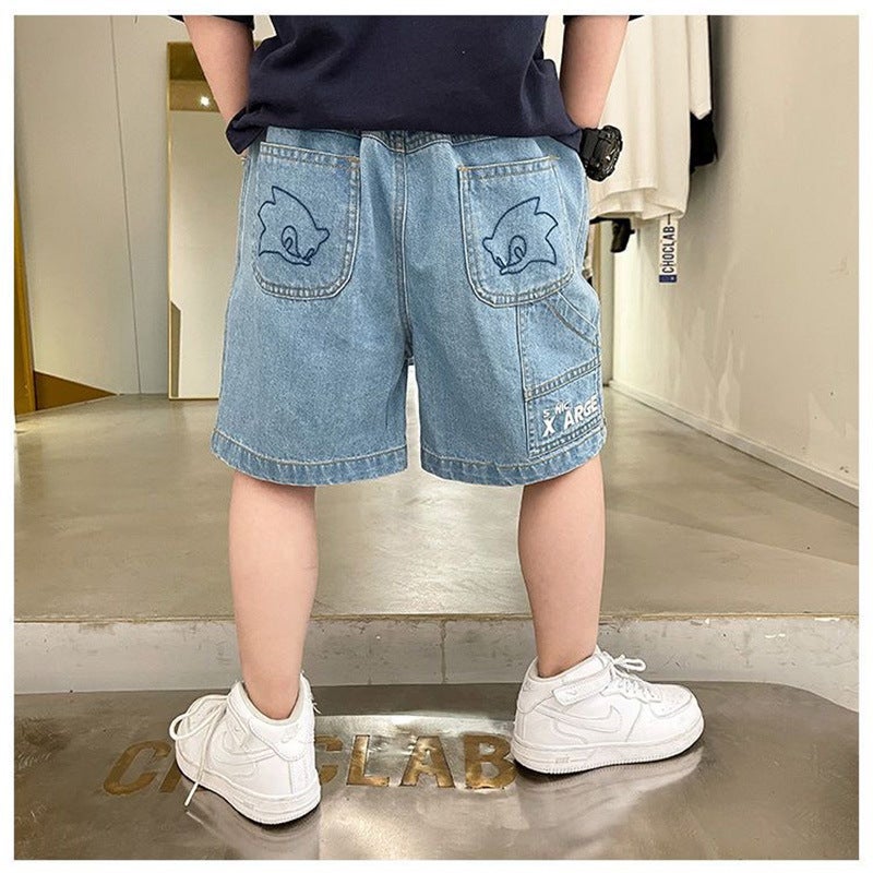 Japanese Anyiyuan 2025 Boys' Denim Embroidered Shorts Trendy Brand Kidsren'S Thin Five-Quarter Pants - Image 3