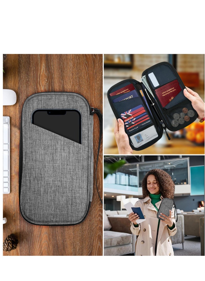 Excefore - Family Passport Holder Travel Wallet, Travel Document Wallet Organiser with RFID Blocking, Waterproof Holiday Passport Case Men Women for ID Card,Credit Cards, Flight Tickets, Money, Grey - Image 1