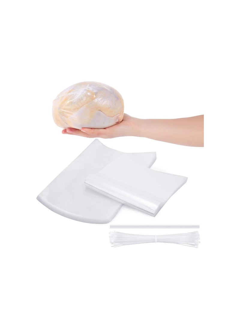 Generic - 100 Pieces Poultry Shrink Wrap Bags Transparent Heat Shrink Bags BPA-Free Freezer and 100 Pieces White Zip Ties and Clear Silicone Straw for Chickens Rabbits Food Storage, 10 x 16 Inch - Image 1
