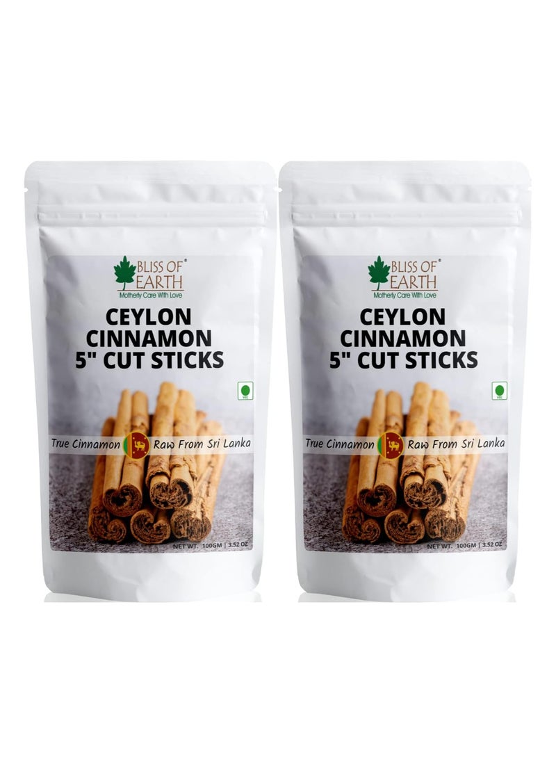BLISS OF EARTH 100gm True Ceylon Cinnamon Sticks From Sri Lanka Whole Spice Dalchini Pack of 2 