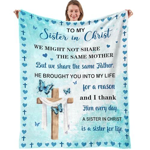 Nahjiiem Sisters in Christ Gifts for Women, Christian Gifts for Sisters, Secret Sister Gift for Women, Faith Based Blankets, Christian Sister Friends Throw Blanket 50"x60" - Image 1
