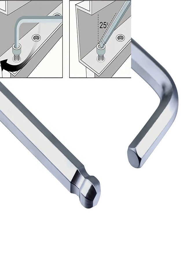 FOCMKEAS 1/4" Ball End Hex Key Allen Wrench, SAE Internal Hexagonal, Wrench L Shaped Long Arm Repairing Tool, CR-V - Image 4