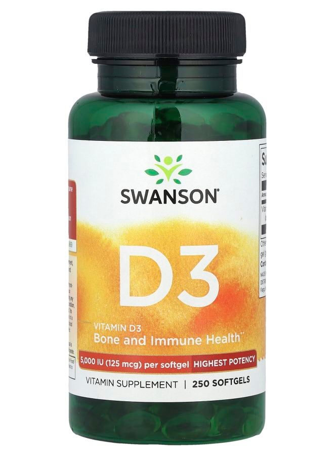 SWANSON Vitamin D3 Highest Potency 125 mcg (5000 IU) 250 Softgels