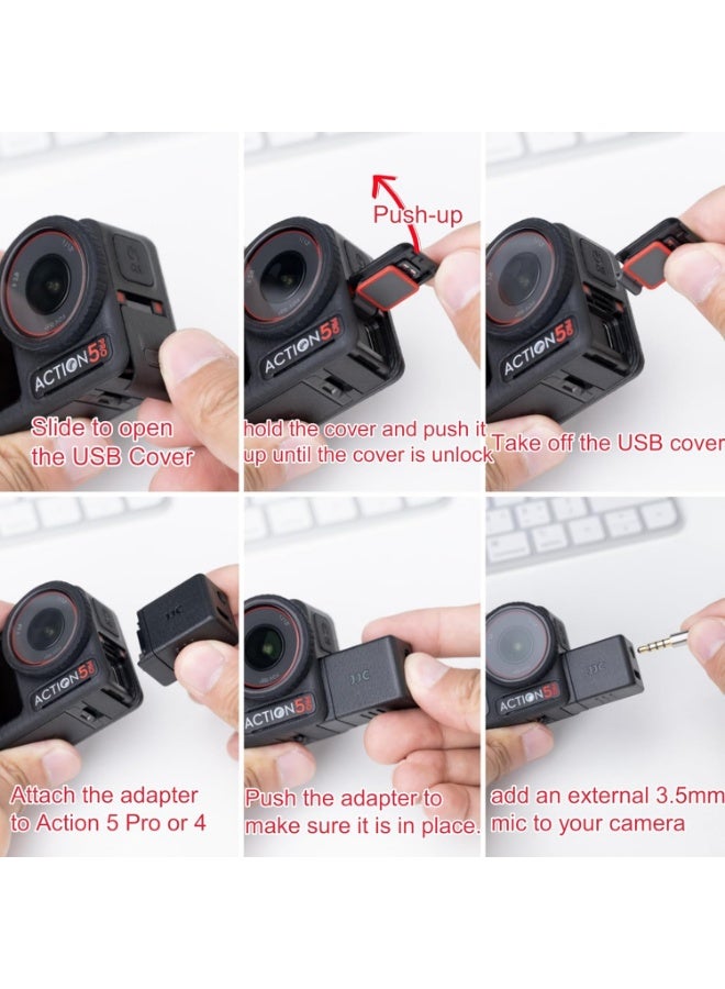جي جي سي محول ميكروفون JJC بمنفذ 3.5 مم متوافق مع DJI Osmo Action 4 وOsmo Action 5 Pro، يدعم إدخال صوت عبر ميكروفون 3.5 مم لتسجيل صوت واضح أثناء الأنشطة عالية السرعة، مع منفذي Type-C و3.5 مم - Image 2