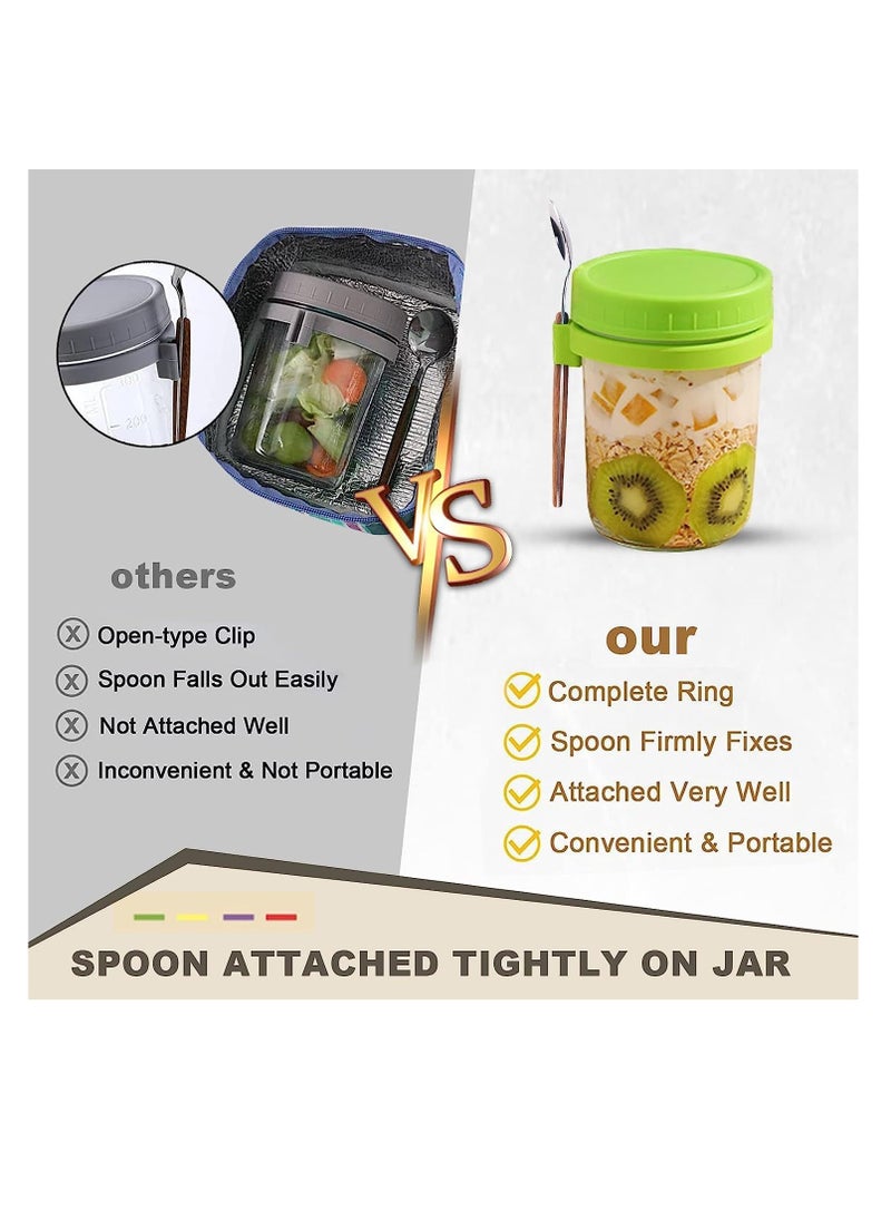 Premify - 4 Pack 350ml Overnight Oats Jars with Lids & Spoons, Reusable Glass Overnight Oats Container With Measurement Marks, Food Storage For Breakfast Pots, Oatmeal Container For Milk, Cereal, Fruit - Image 1