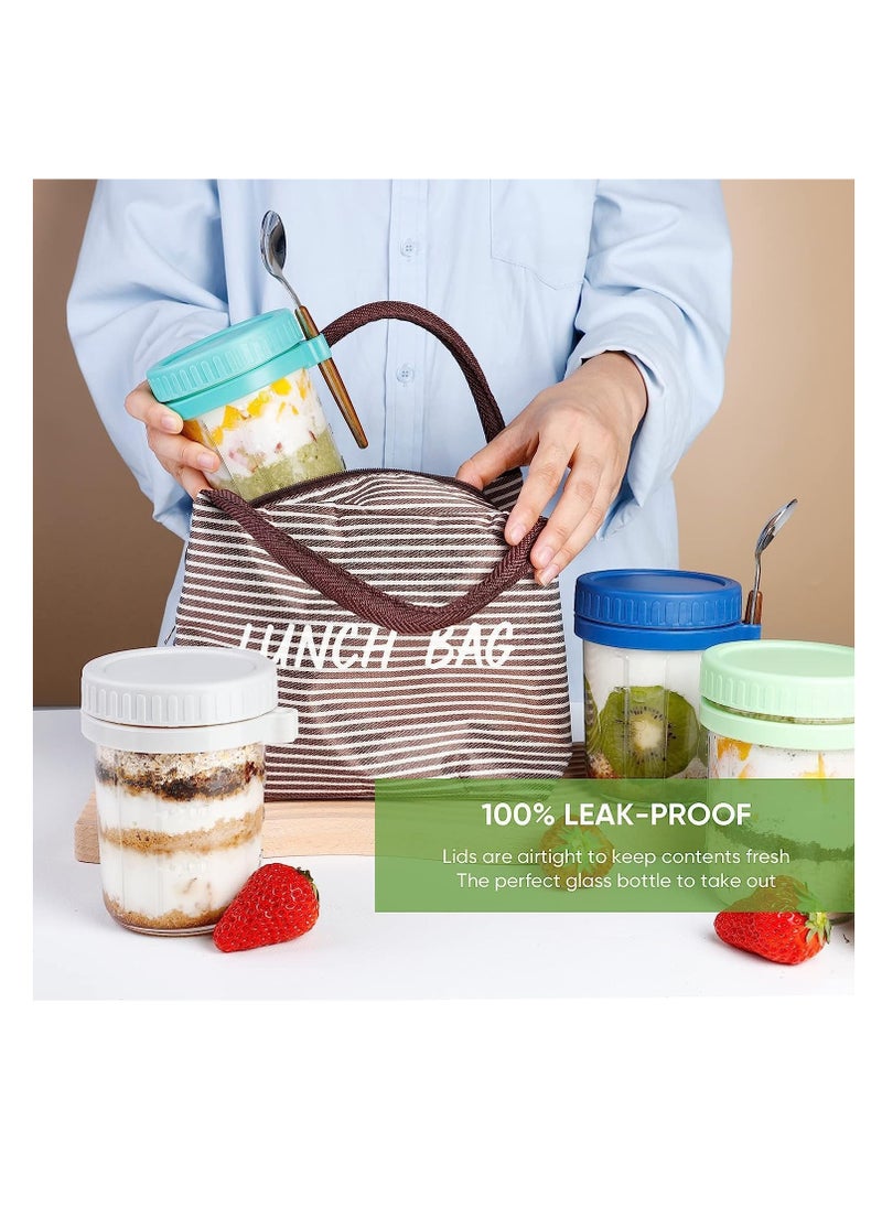 Premify - 4 Pack 350ml Overnight Oats Jars with Lids & Spoons, Reusable Glass Overnight Oats Container With Measurement Marks, Food Storage For Breakfast Pots, Oatmeal Container For Milk, Cereal, Fruit - Image 1