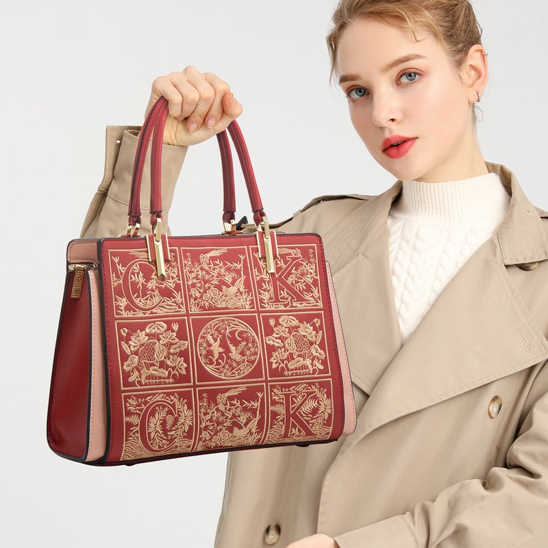 Elegant Red Handbag Women'S Large Capacity 2023 New Fashionable Shoulder Bag Crossbody Bag Mother Bag Bride Wedding Bag - Image 2
