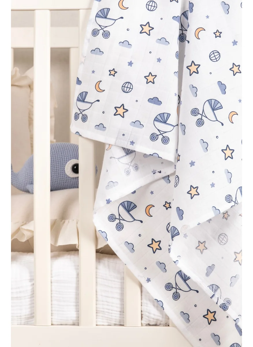 EIFIN Cotton Multi-Purpose Muslin Blanket 3-Piece Printed Set 80X75 cm