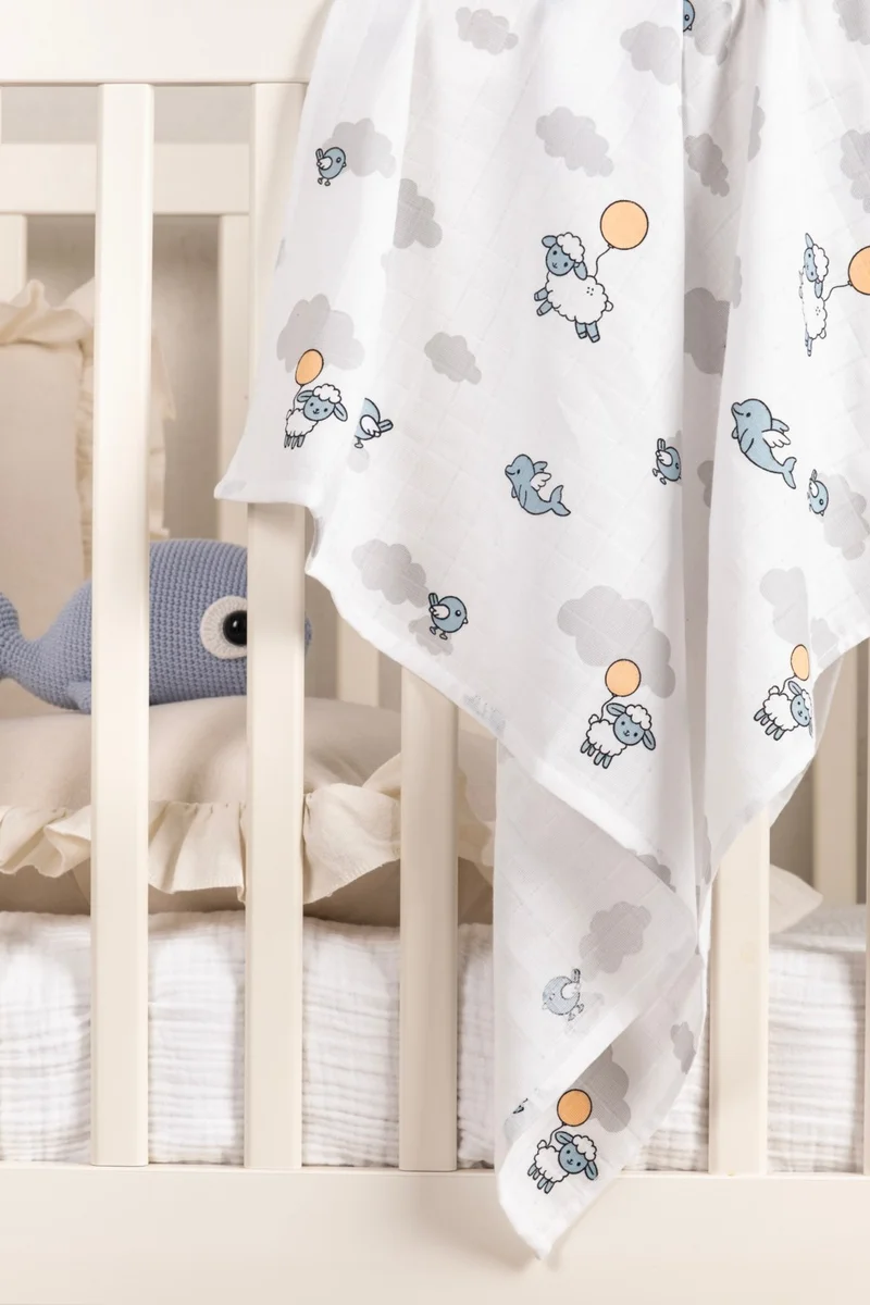 EIFIN Cotton Multi-Purpose Muslin Blanket 3-Piece Printed Set 80X75 cm