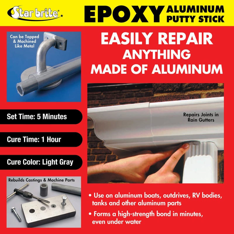 STAR BRITE Epoxy Aluminum Putty Stick - Make Fast, Permanent Repairs - Even Underwater - Aluminum 4 OZ. (087004) - Image 2