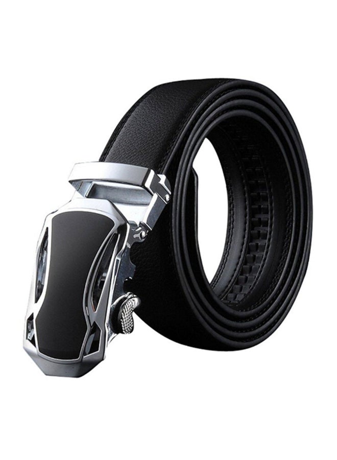 Automatic Closure Leather Waist Belt Black/Silver - Image 1