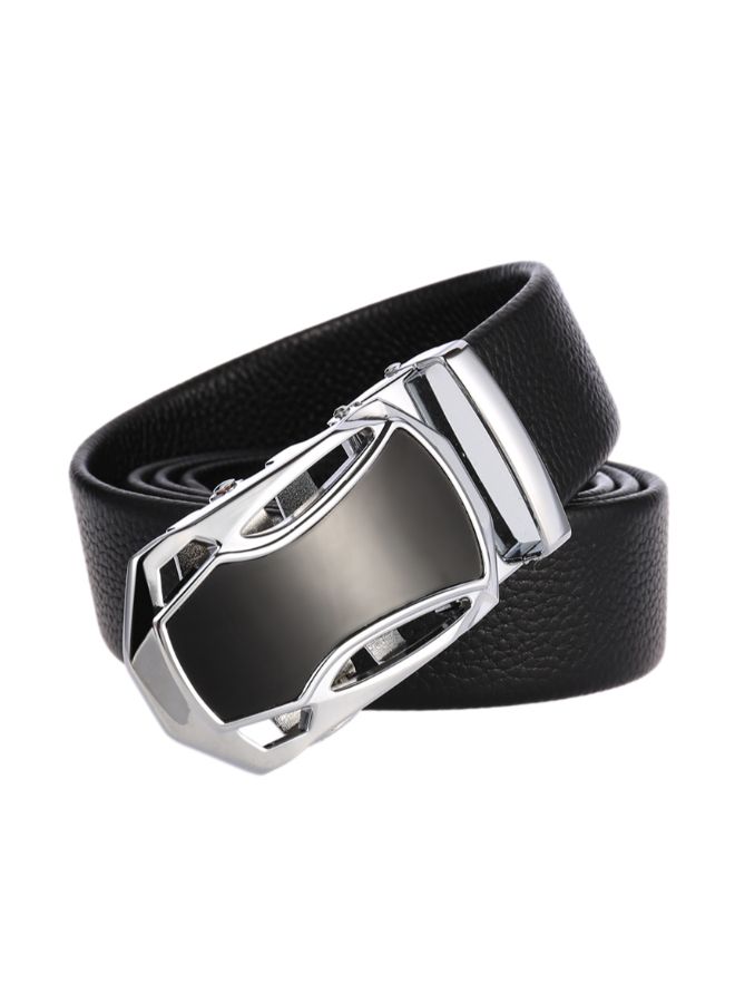 Automatic Closure Leather Waist Belt Black/Silver - Image 3