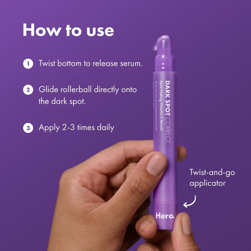 Hero Cosmetics Dark Spot Correct Spot-Fading 15% Vitamin C plus Hyaluronic Acid Serum. Improves the Look of Post Blemish Marks in 7 Days. Twist Applicator and Rollerball Tip for Easy Application. 10mL - Image 5