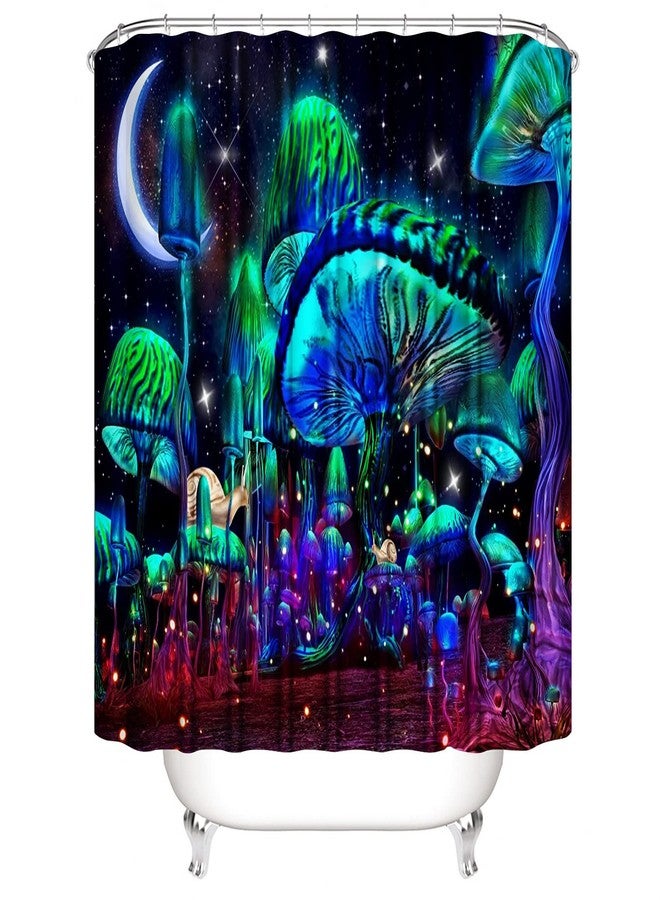 jieprom 4PCS Mushroom Bathroom Shower Curtain Set with Rugs, Toilet Lid Cover and Bath Mat, Moon and Stars with 12 Hooks, Durable Bathroom Decor Set - Image 3