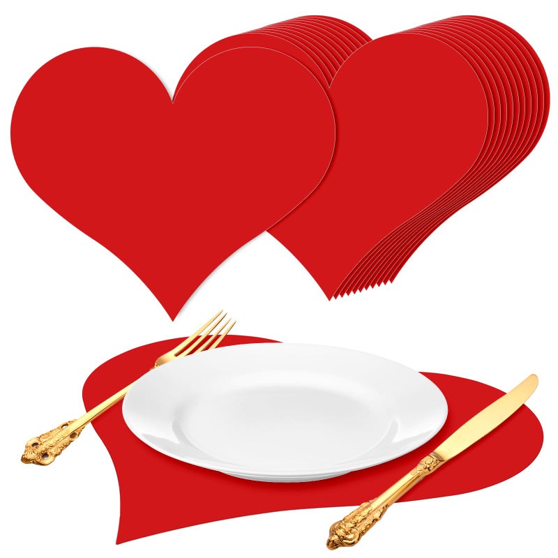 Whaline 50 Pack Heart Shape Paper Placemats Valentineâ€™s Day Place Mats Red Love Heart Disposable Decorative Table Mats for Tableware Decor Party Supplies, 13 x 11 Inch - Image 1