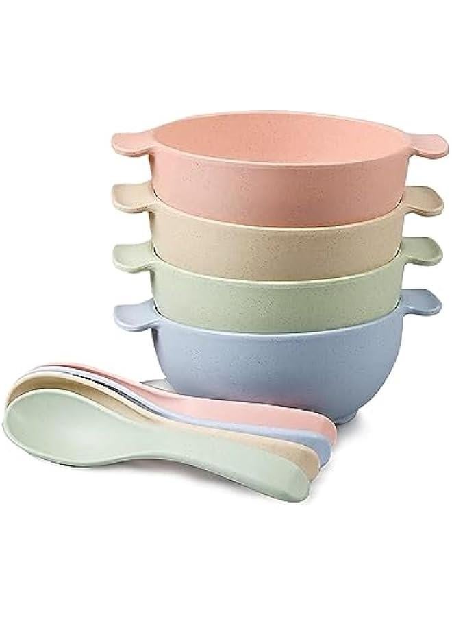 MOXO 4 Sets Wheat Straw Snack Bowl with Spoon for Kids Microwave  Dishwasher Safe Unbreakable Plastic Bowls for Baby Feeding - Image 1
