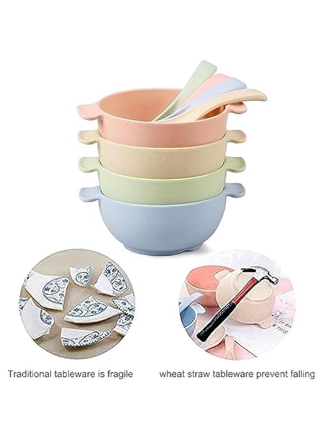 MOXO 4 Sets Wheat Straw Snack Bowl with Spoon for Kids Microwave  Dishwasher Safe Unbreakable Plastic Bowls for Baby Feeding - Image 3